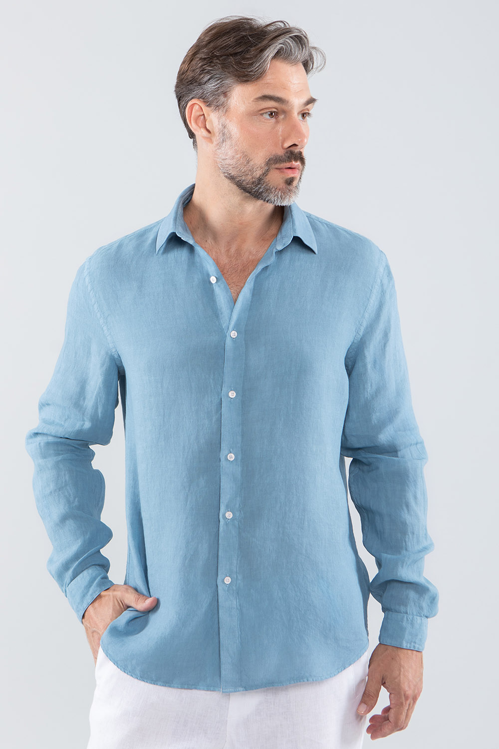 CHEMISE HOMME L’ESTIVALE LIN BLEU BRUMEUX